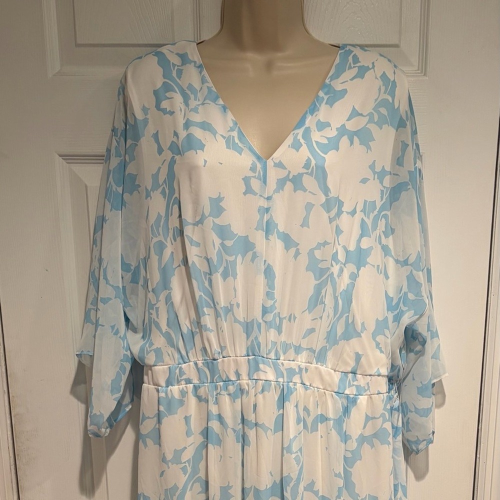 Lane Bryant Plus Size 22 Blue White Floral Maxi Dress Belted Cottagecore Resort